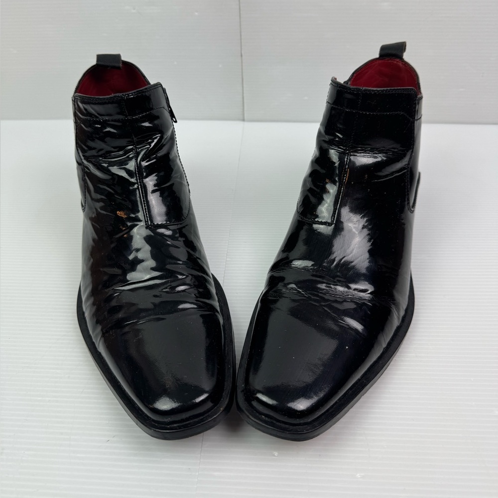 Hugo Boss Ankle Booties Square Toe Patent Leather Black Men’s 9 Lateral Zip